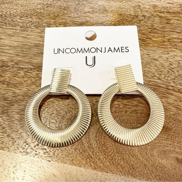 UNCOMMON JAMES NWT Drop Gold Luna Hoops Earrings - Picture 2 of 3